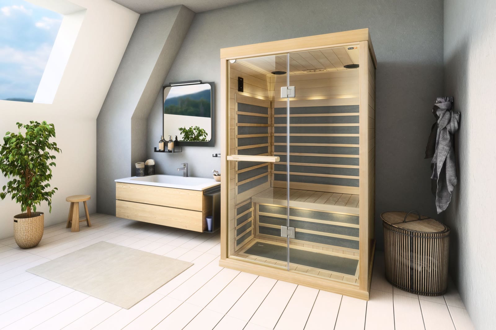 Infrarotkabine im Badezimmer – Herstelleraufnahme